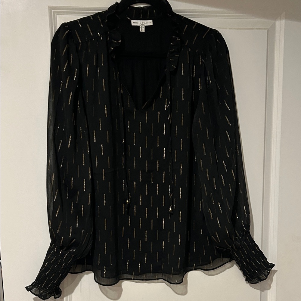 Elegant Black Blouse with Gold Accents